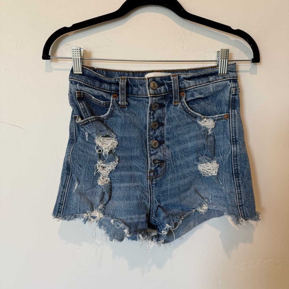 Abercrombie & Fitch Ultra High Rise Mom Blue Jean Shorts Womens Size 25 0